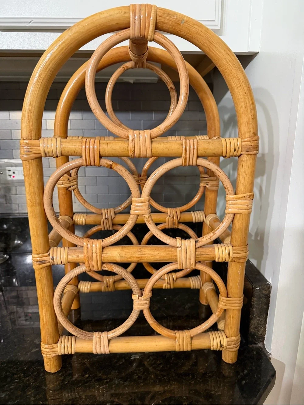 Vintage Rattan Wine Rack Bottle Holder | Holds 5 Bottles
